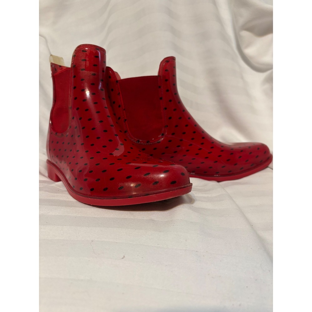 Lauren Ralph Lauren Tally Red Polka‎ Dot Ankle Rain Boots W 7 Chelsea Waterproof
